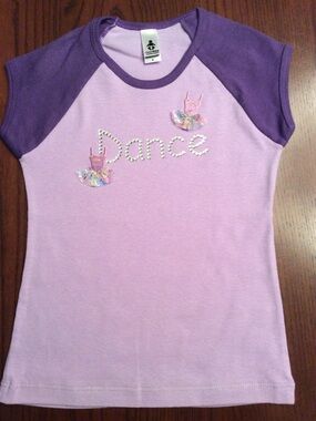 American Apparel Purple Rhinestone Dance Appliqué Tee Shirt Size 6